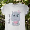 white tshirt with Baby hippo eating watermelon