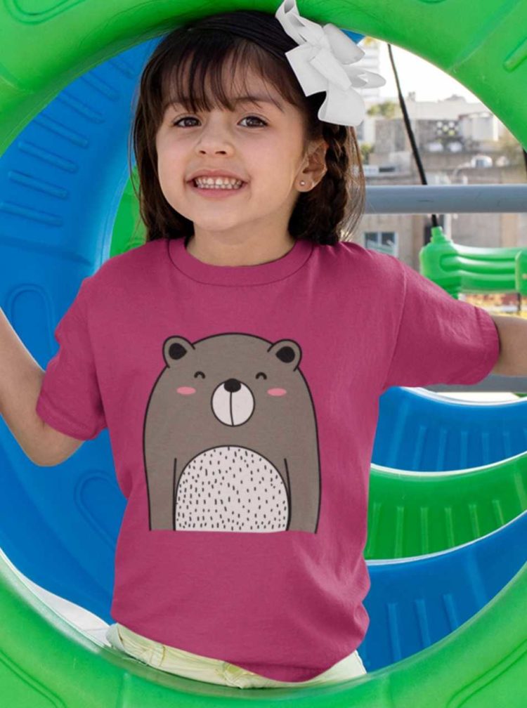 lovely girl in dark pink tshirt with a cute bear
