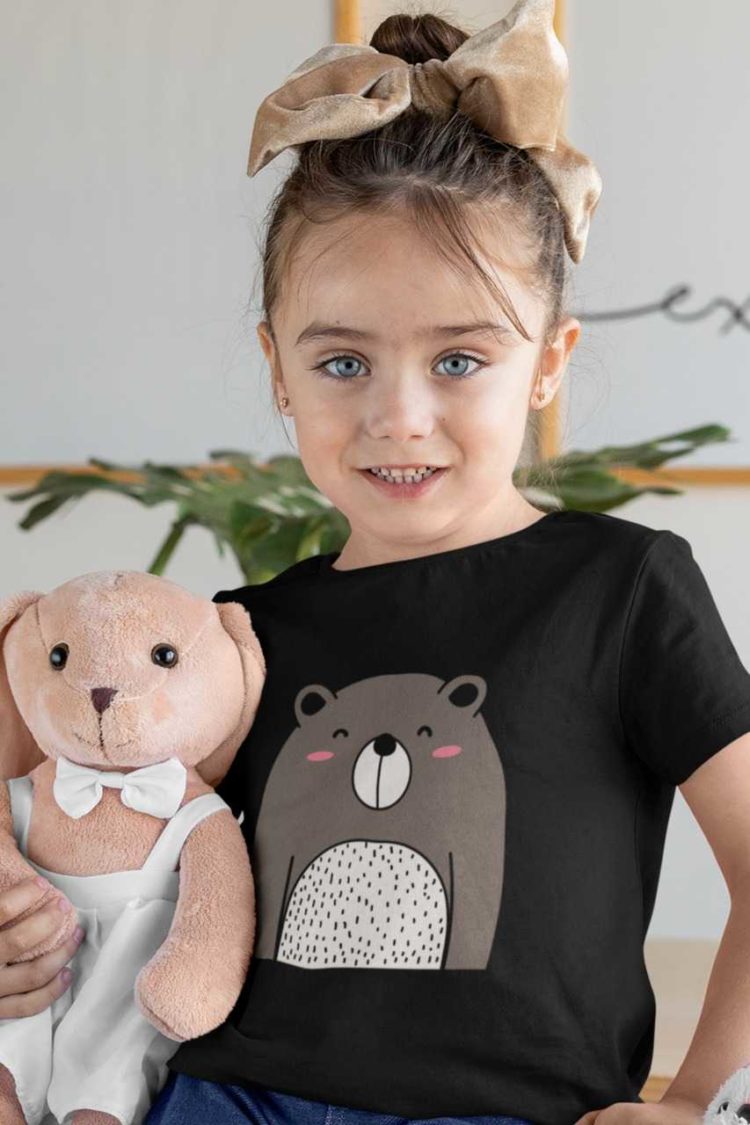 sweet girl in black tshirt with a cute bear