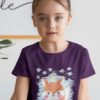 beautiful girl in purple tshirt with a little princess fox