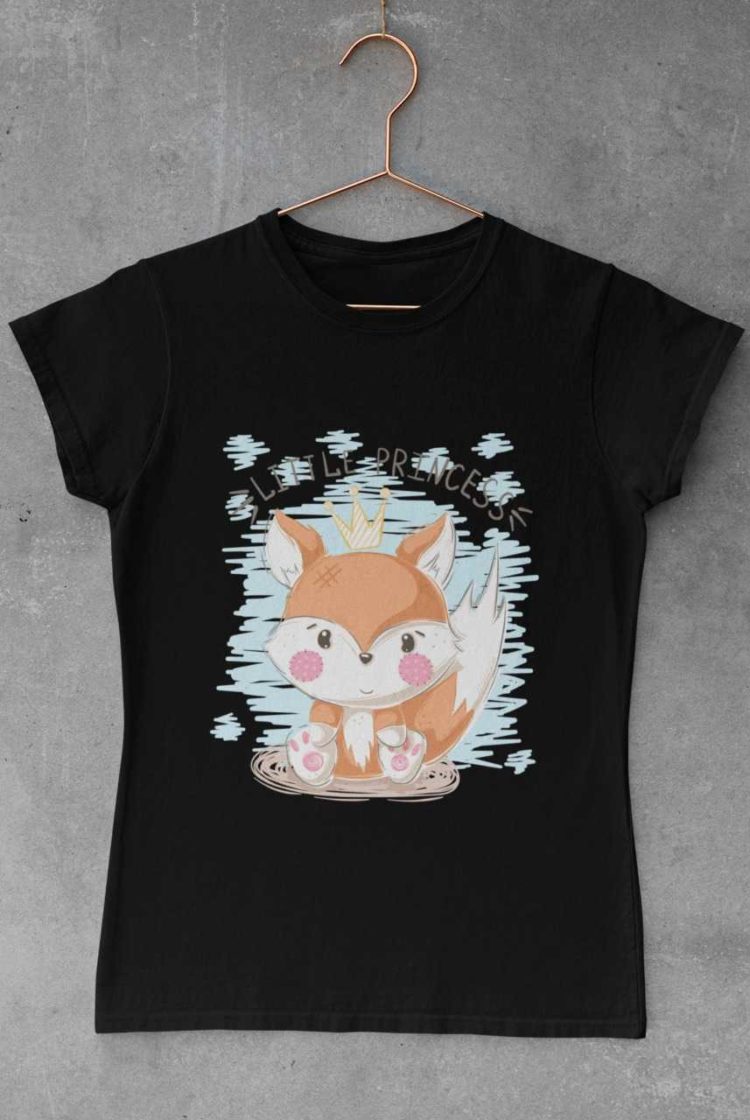black tshirt with a little princess fox