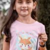 pretty girl in light pink tshirt with a little princess fox