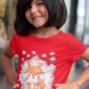 smiling girl in red tshirt with a little princess fox