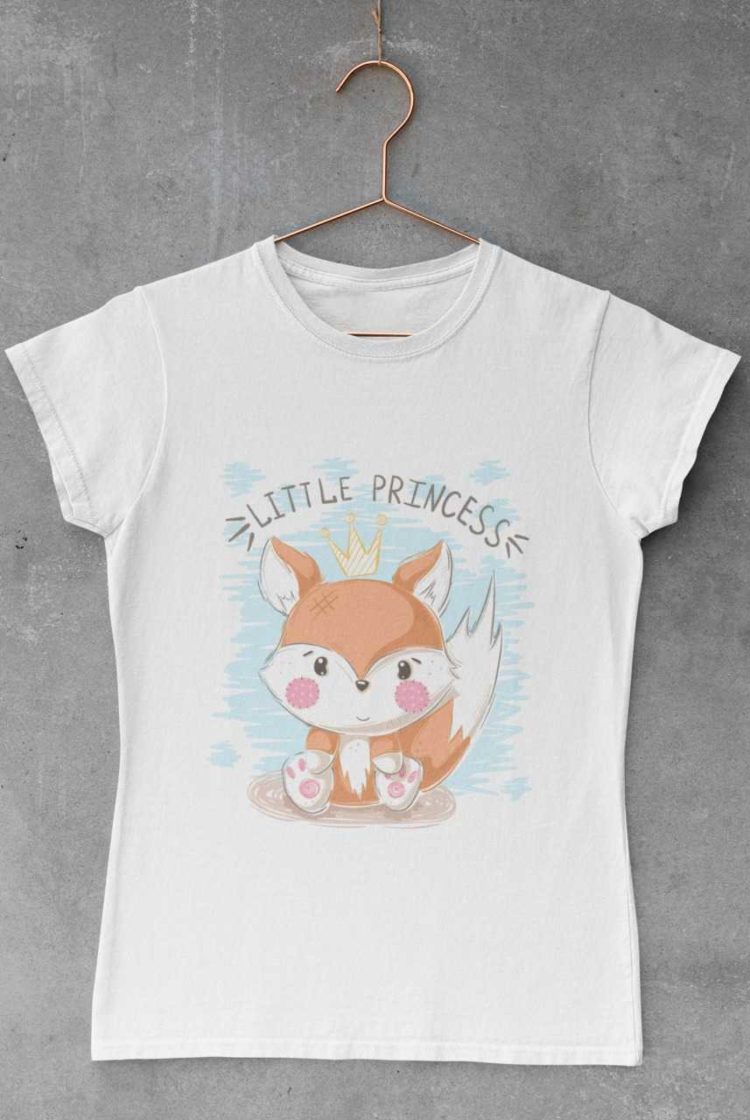white tshirt with a little princess fox