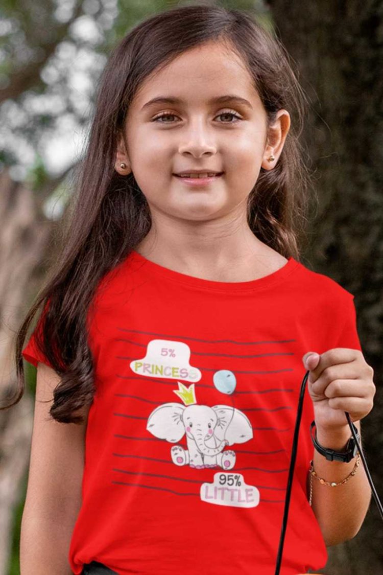 cute girl in red tshirt with a Little princess elephant