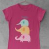 dark pink tshirt with three elephants stacked