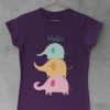purple tshirt with three elephants stacked