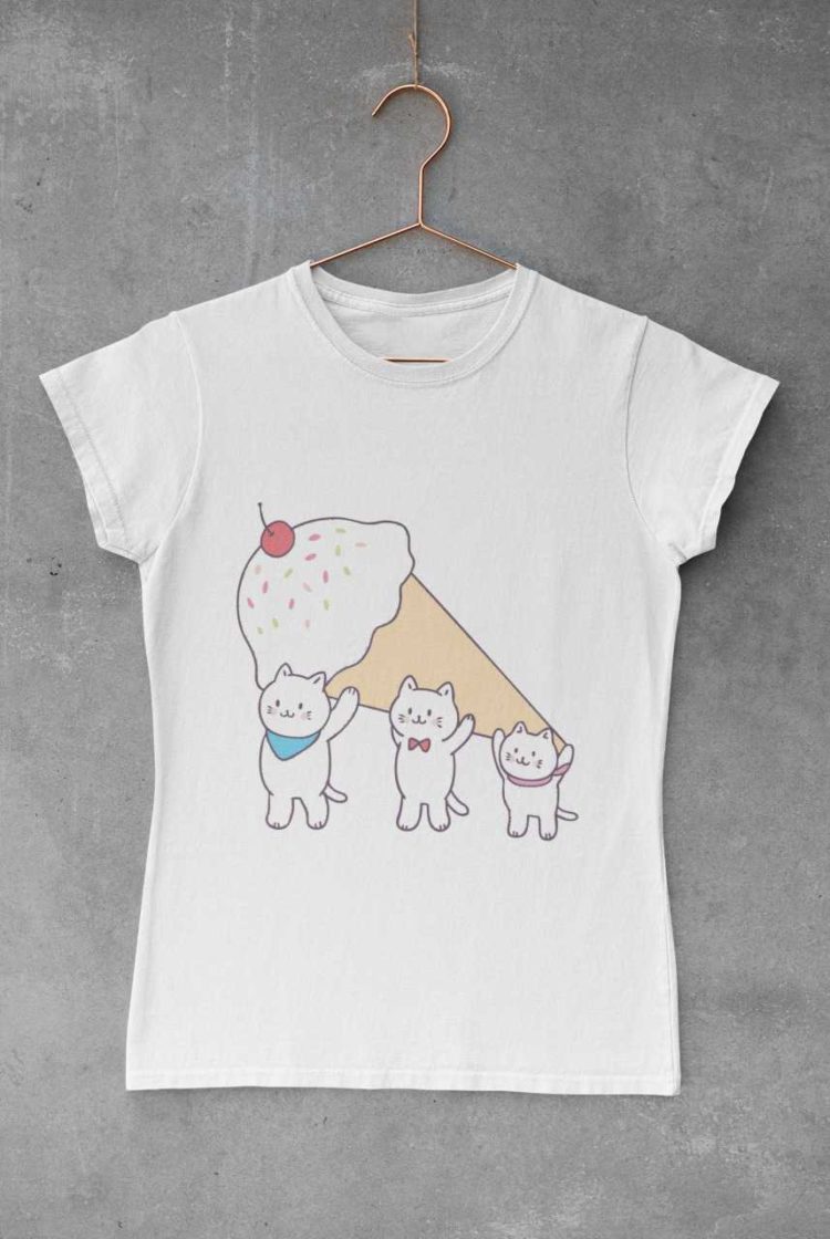 white tshirt with Cats carrying an icecream cone