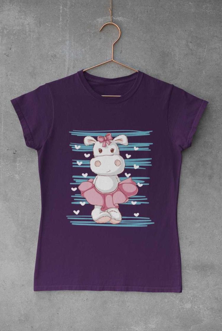 Purple tshirt with a Cute Hippo in a skirt