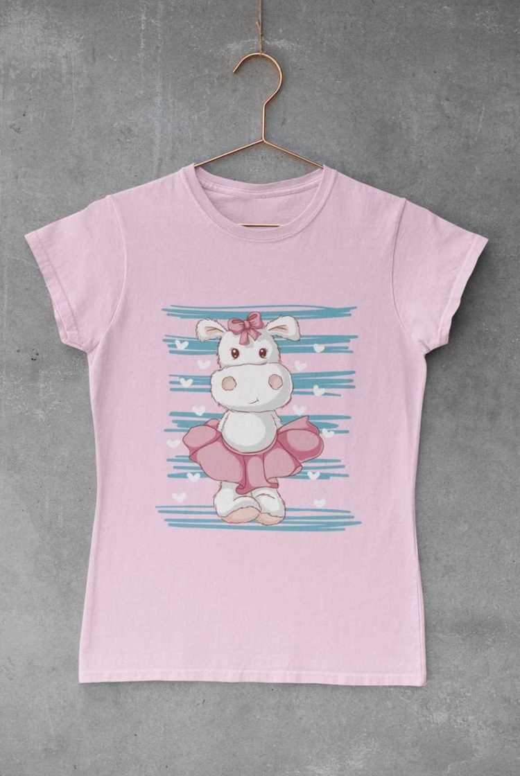 light pink tshirt with a Cute Hippo in a skirt