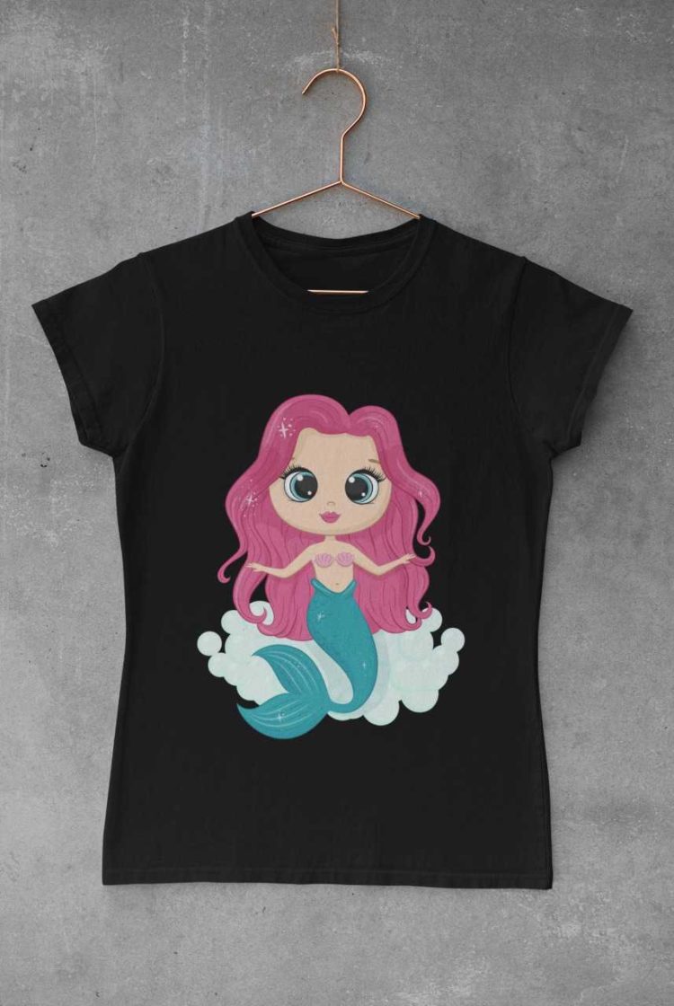 black tshirt with a Cute Mermaid