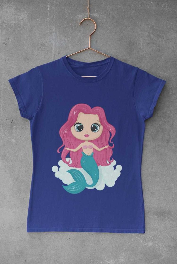 deep blue tshirt with a Cute Mermaid