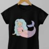 Black tshirt with a Mermaid with blue hair