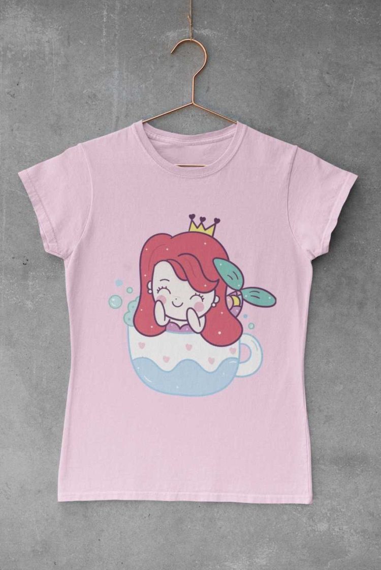 light pink tshirt with a mermaid in a teacup