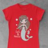 red tshirt with a mermaid and seahorse