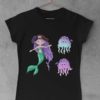 black tshirt with a Pirate Mermaid and jellyfish