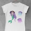 white tshirt with a Pirate Mermaid and jellyfish