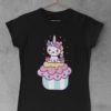black tshirt with a Unicorn on a cupcake