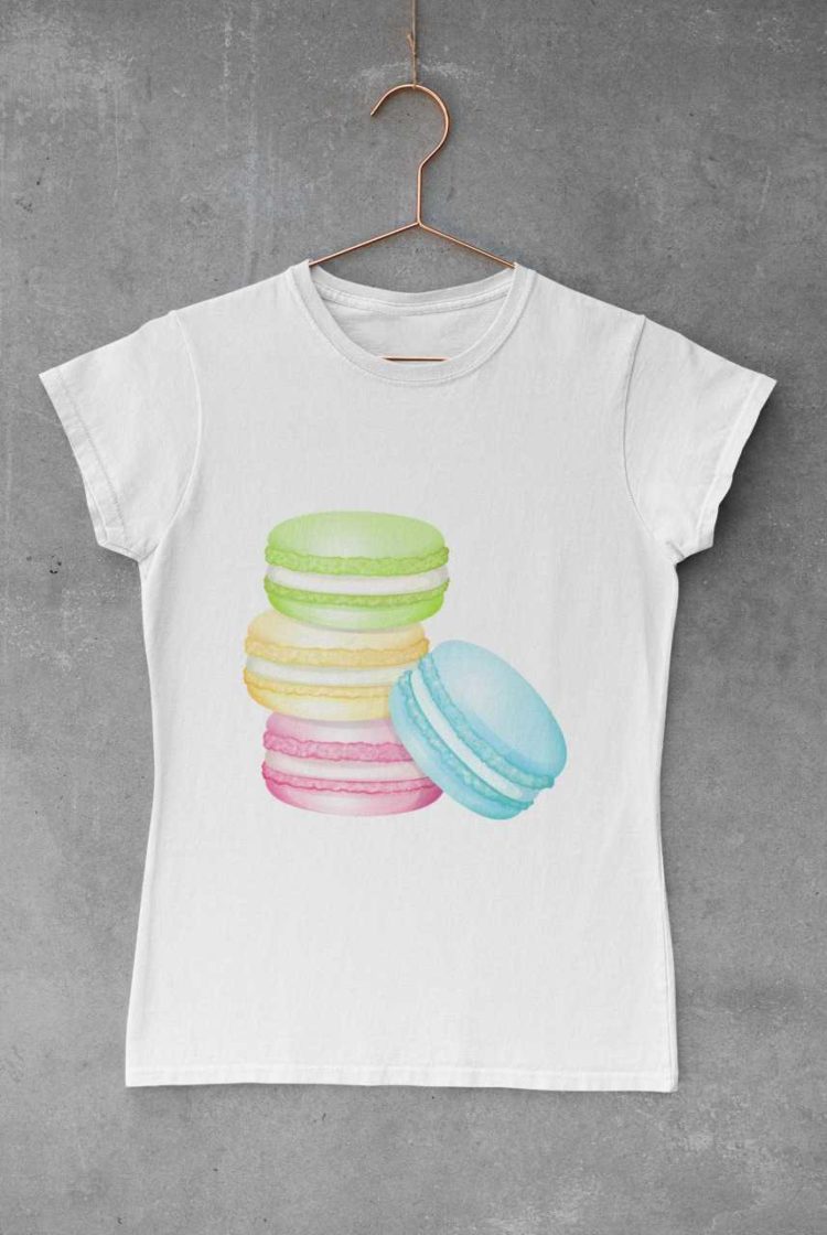 Stack of Macarons on a white tshirt
