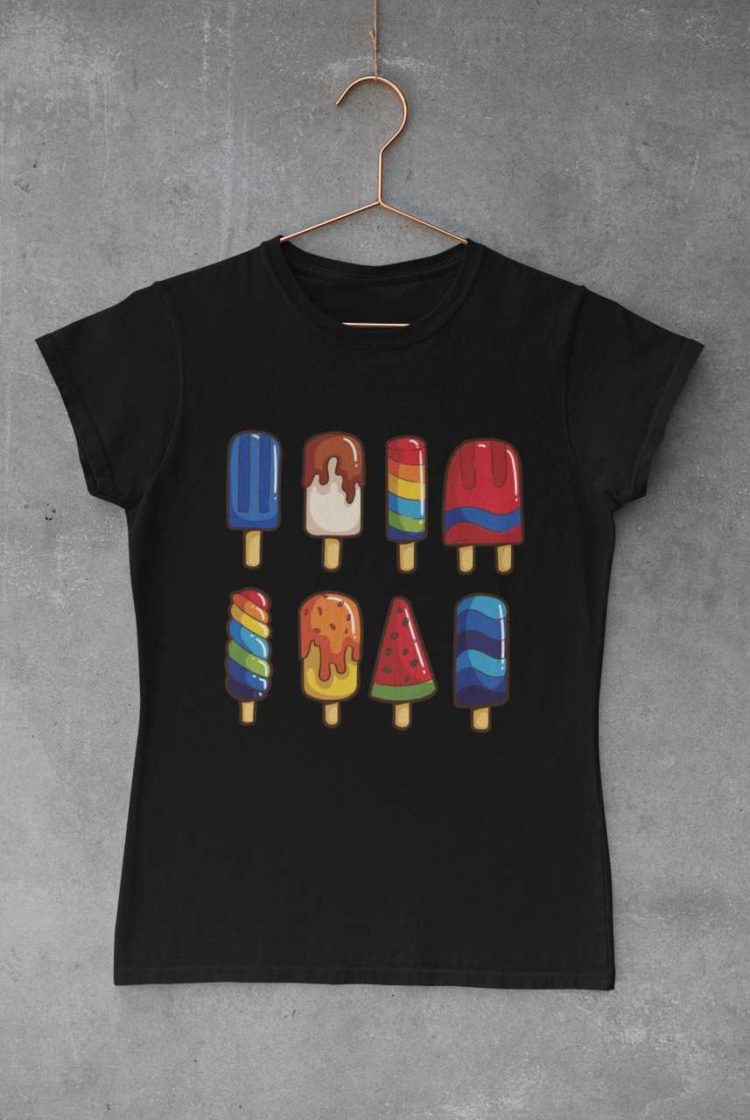 Black tshirt with a set of popsicles