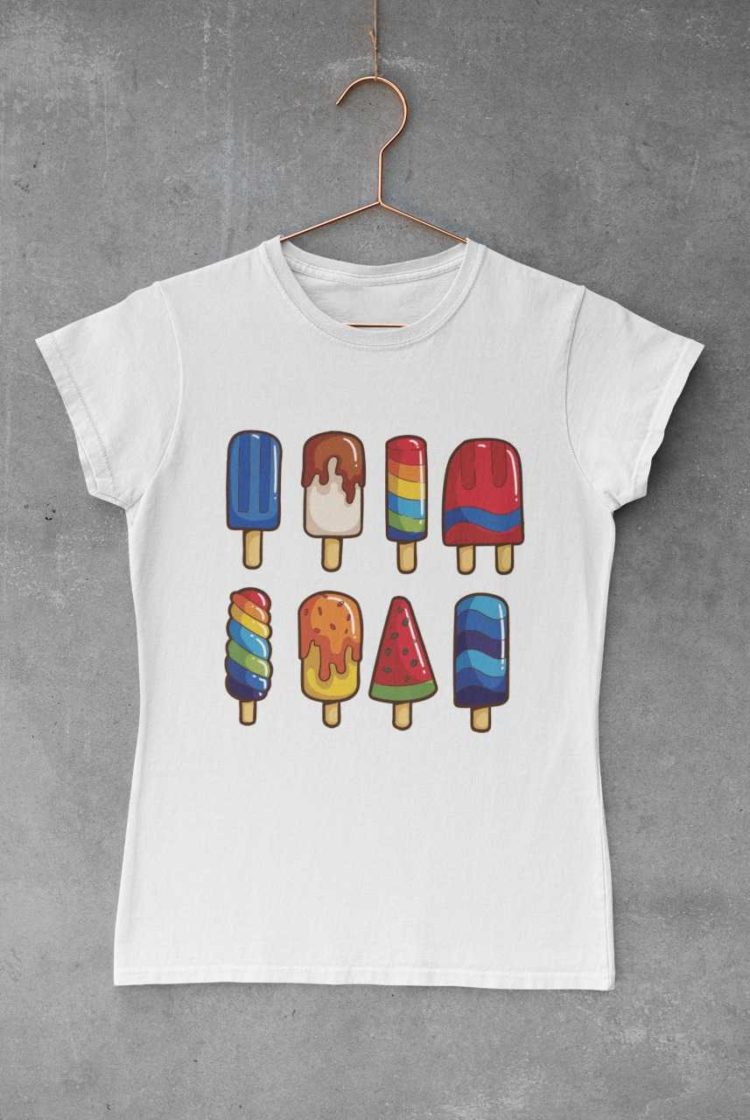 white tshirt with a set of popsicles