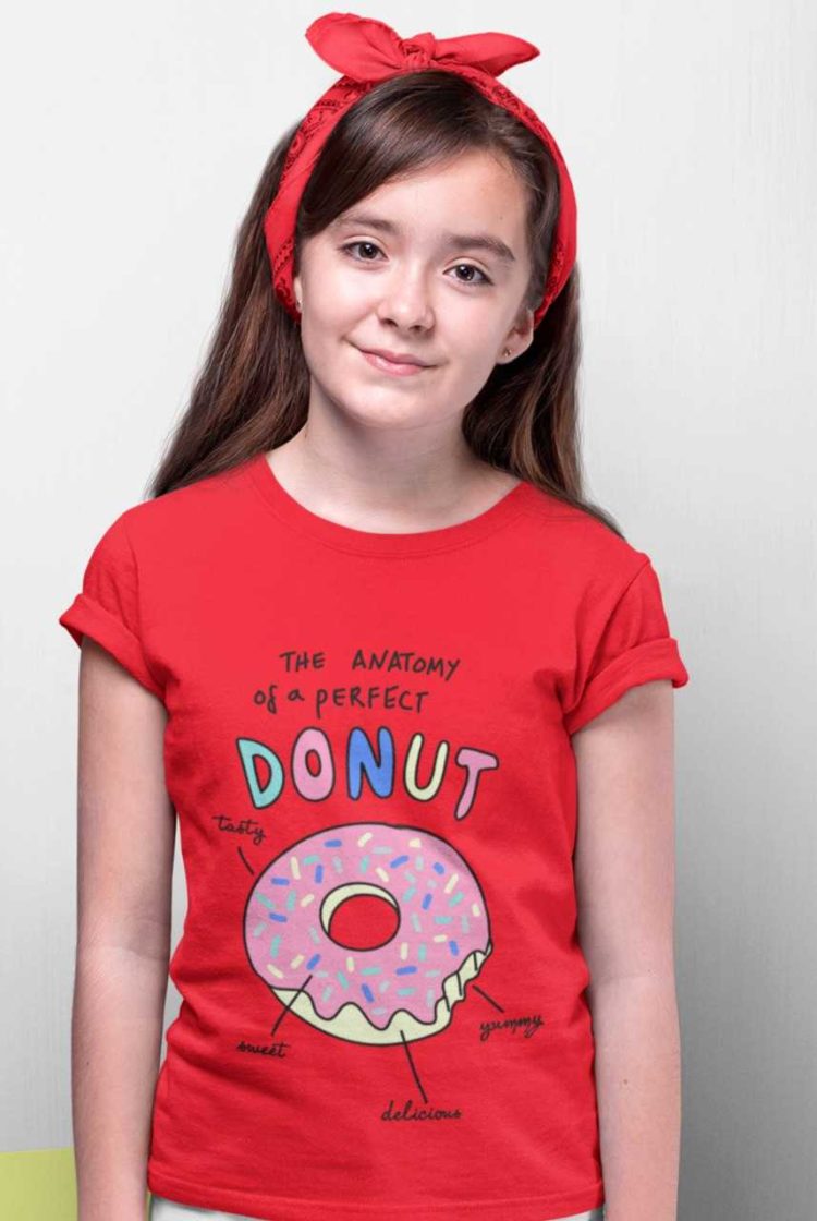 beautiful girl in a red tshirt with Anatomy of a perfect donut