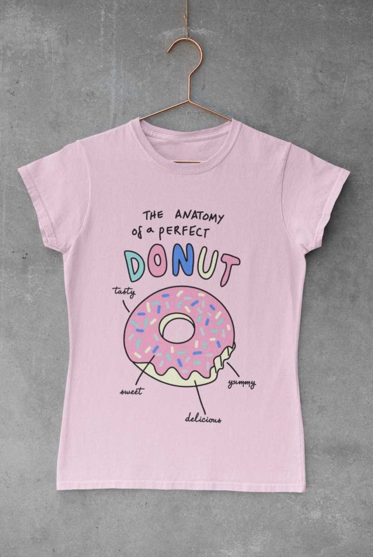 light pink tshirt with Anatomy of a perfect donut