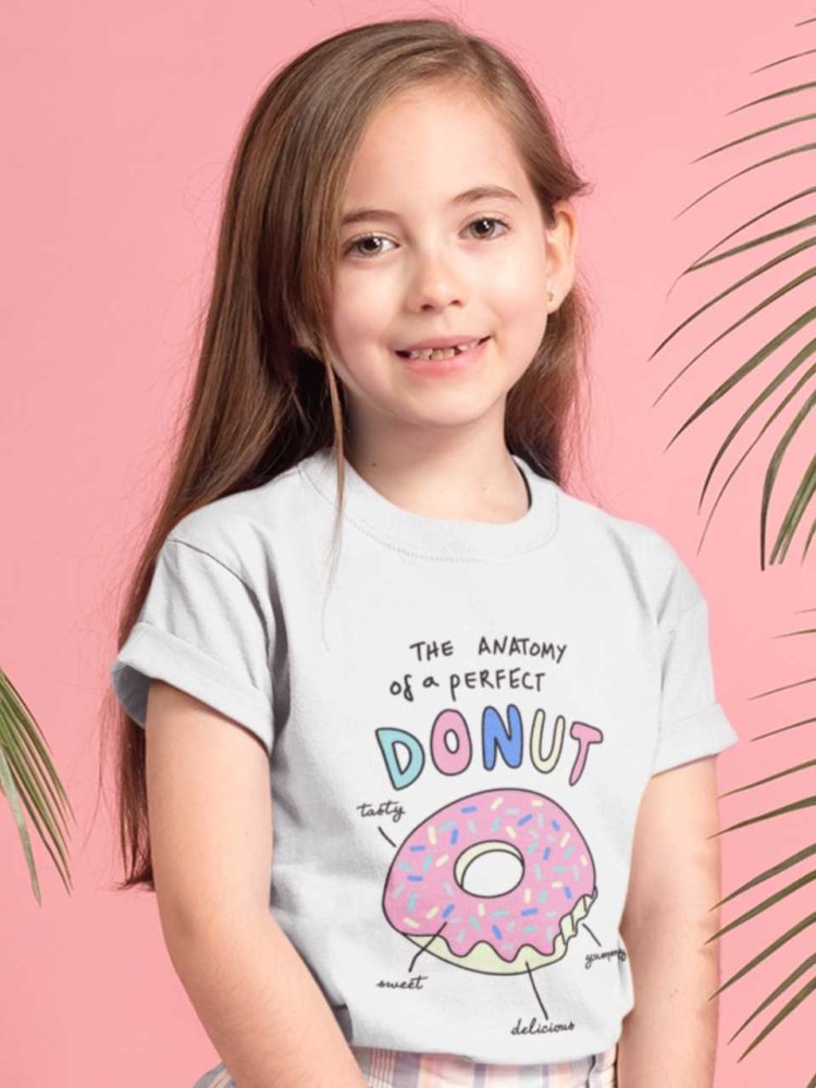pretty girl in a white tshirt with Anatomy of a perfect donut