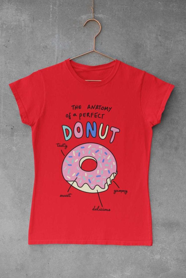 red tshirt with Anatomy of a perfect donut
