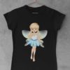 Black tshirt with a little fairy in a blue dress