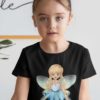 pretty girl in a Black tshirt with a little fairy in a blue dress