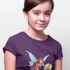pretty girl in a purple tshirt with a fairy holding a lantern