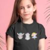 Cute girl in a black tshirt with Three little fairies