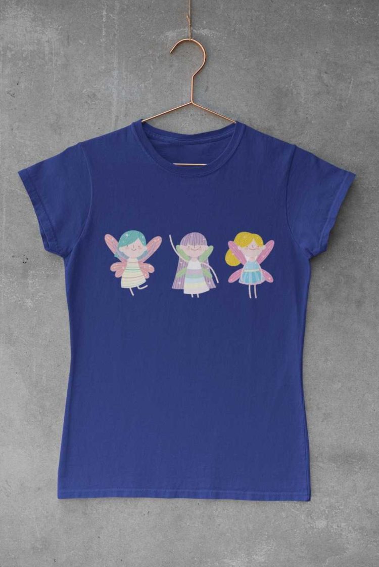 deep blue tshirt with Three little fairies