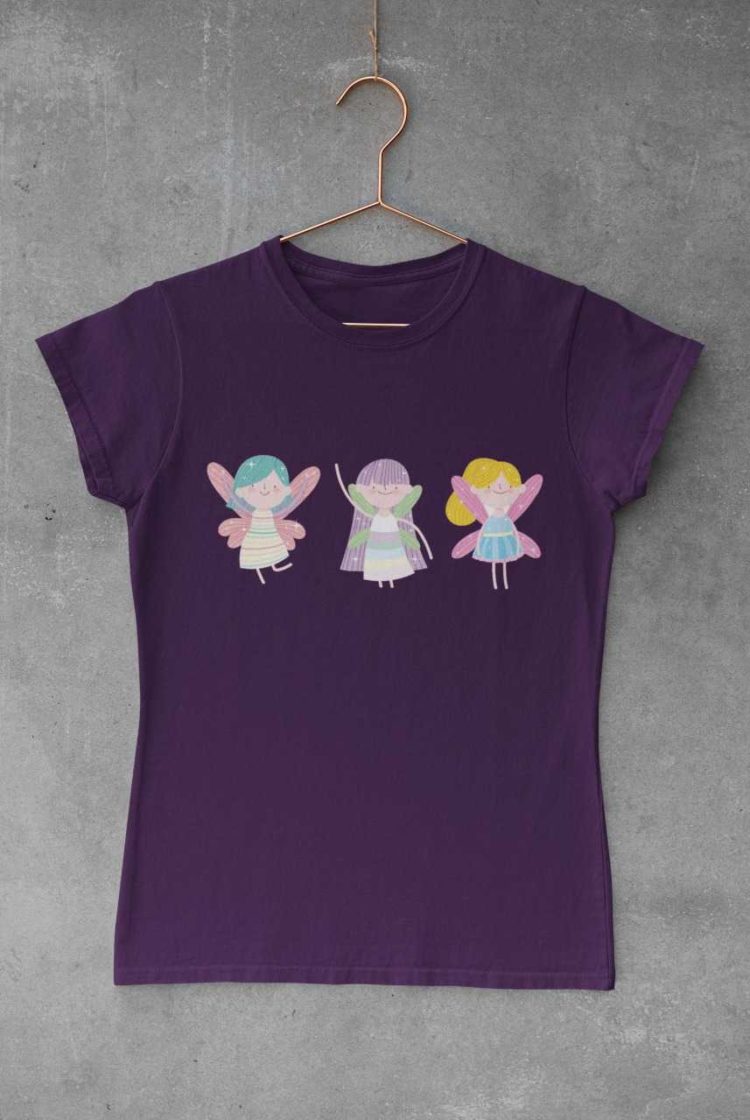 purple tshirt with Three little fairies