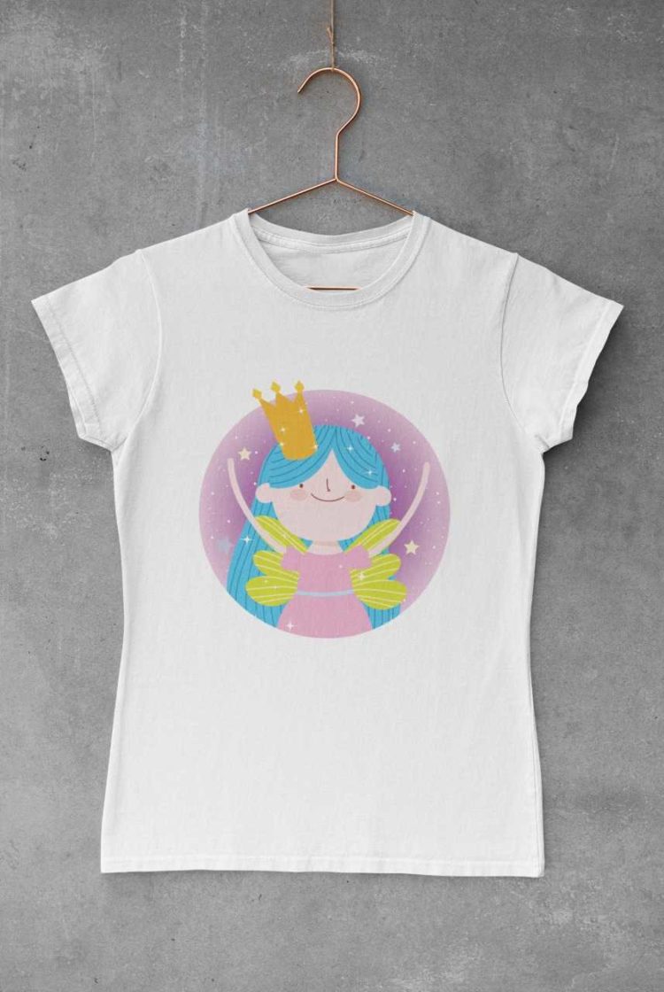 white tshirt with a little fairy wearing a crown