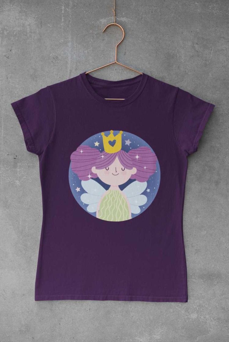 purple tshirt with a little princess fairy with purple hair