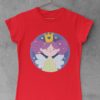 red tshirt with a little princess fairy with purple hair