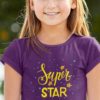 Cute girl in a purple Super Star tshirt