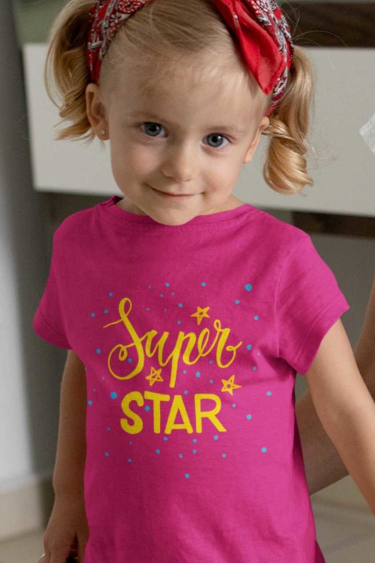 pretty girl in a dark pink Super Star tshirt