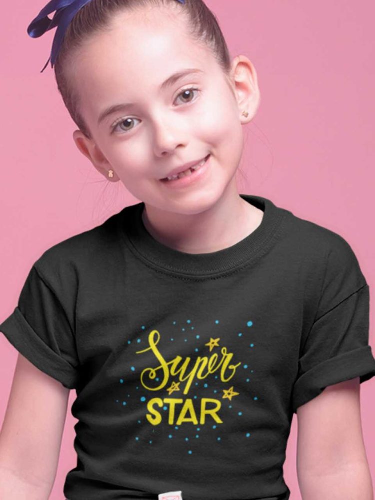 sweet girl in a black Super Star tshirt