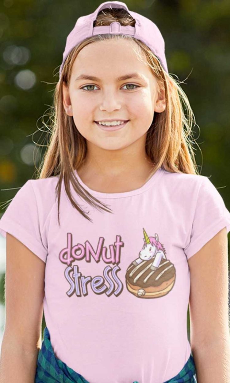 Cute girl in a Light Pink Donut Stress Tshirt