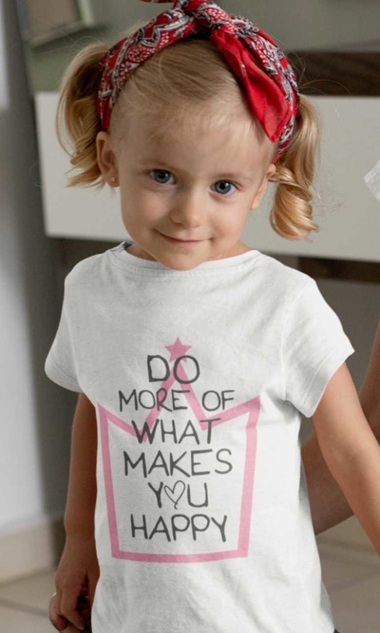 Cute girl in White Do More of What Makes You Happy Tshirt