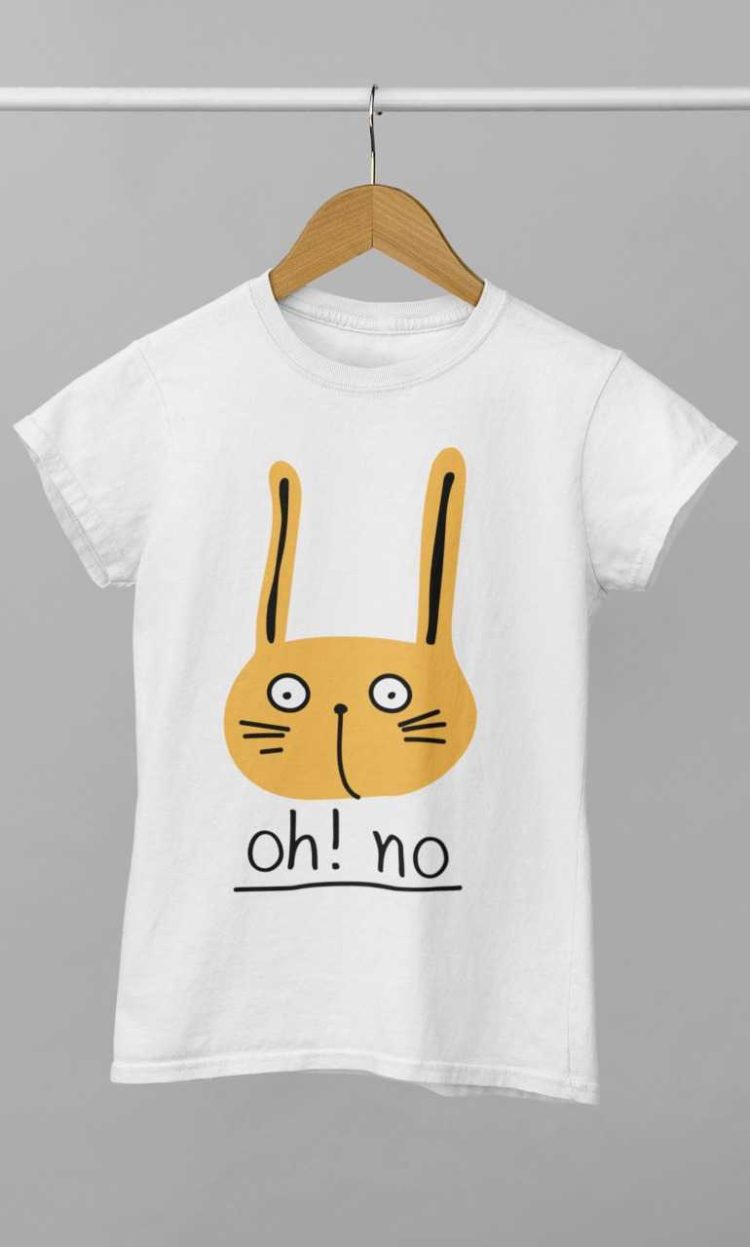 White tshirt with Cat saying Oh No!