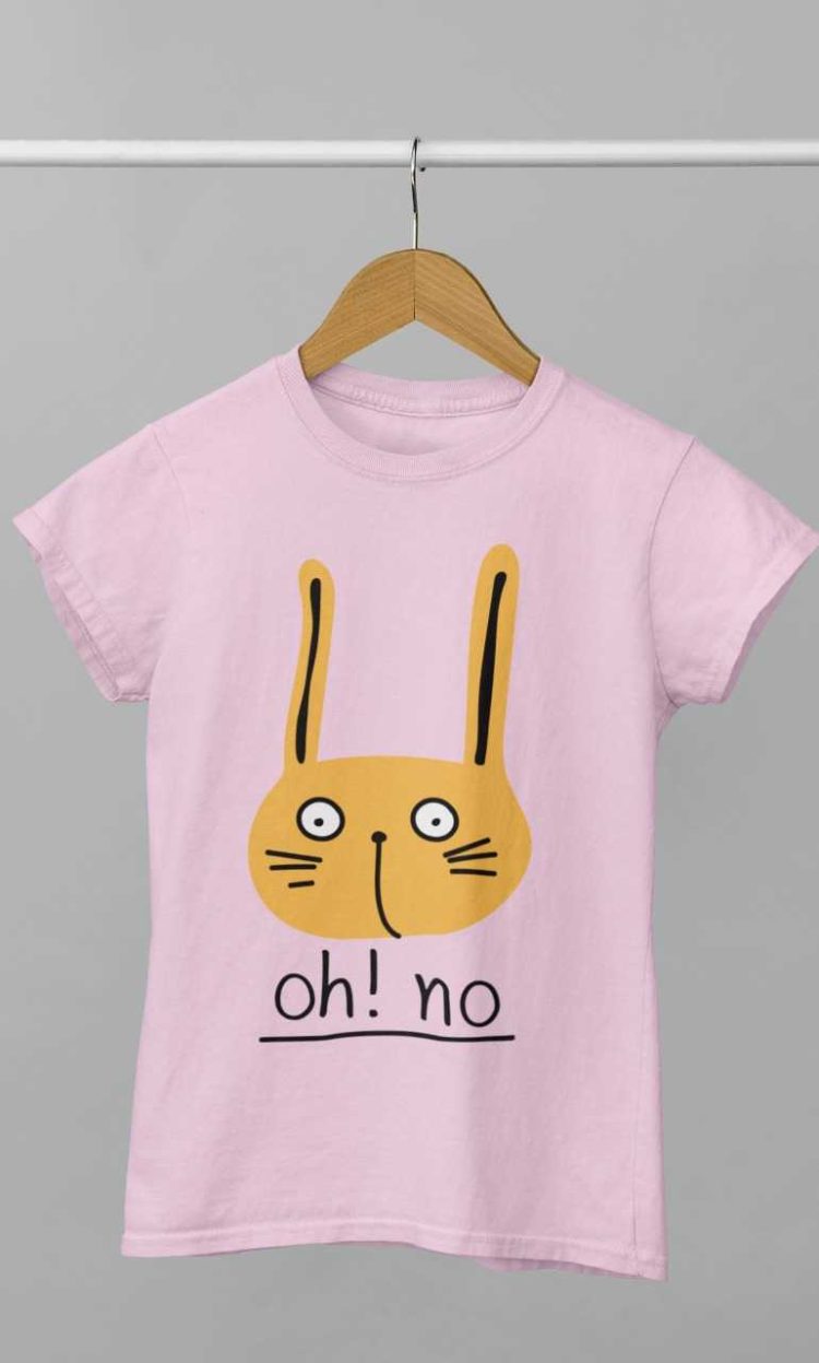 light pink tshirt with Cat saying Oh No!