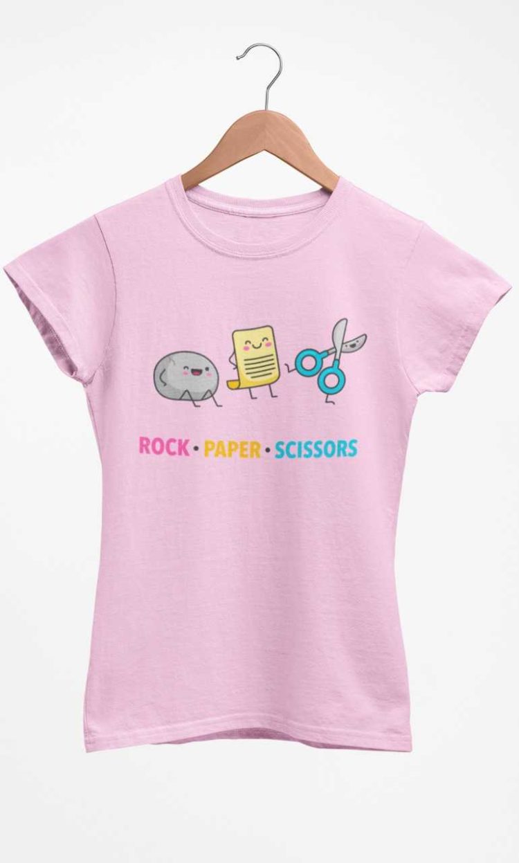light pink rock paper scissors tshirt