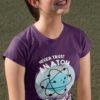 cute girl in a purple Never Trust An Atom Tshirt