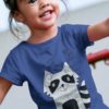 Sweet little girl in a Deep Blue Funny Raccoon Tshirt
