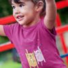 beautiful little girl in a Hang In There dark pink Tshirt