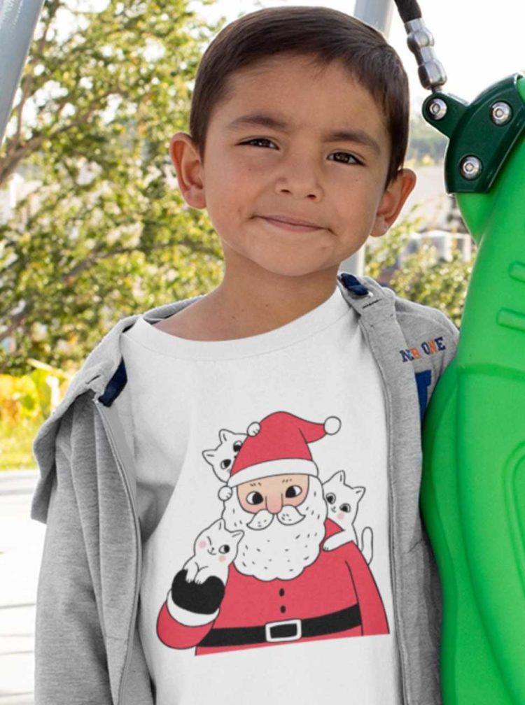 Black tshirt with Santa and three cats